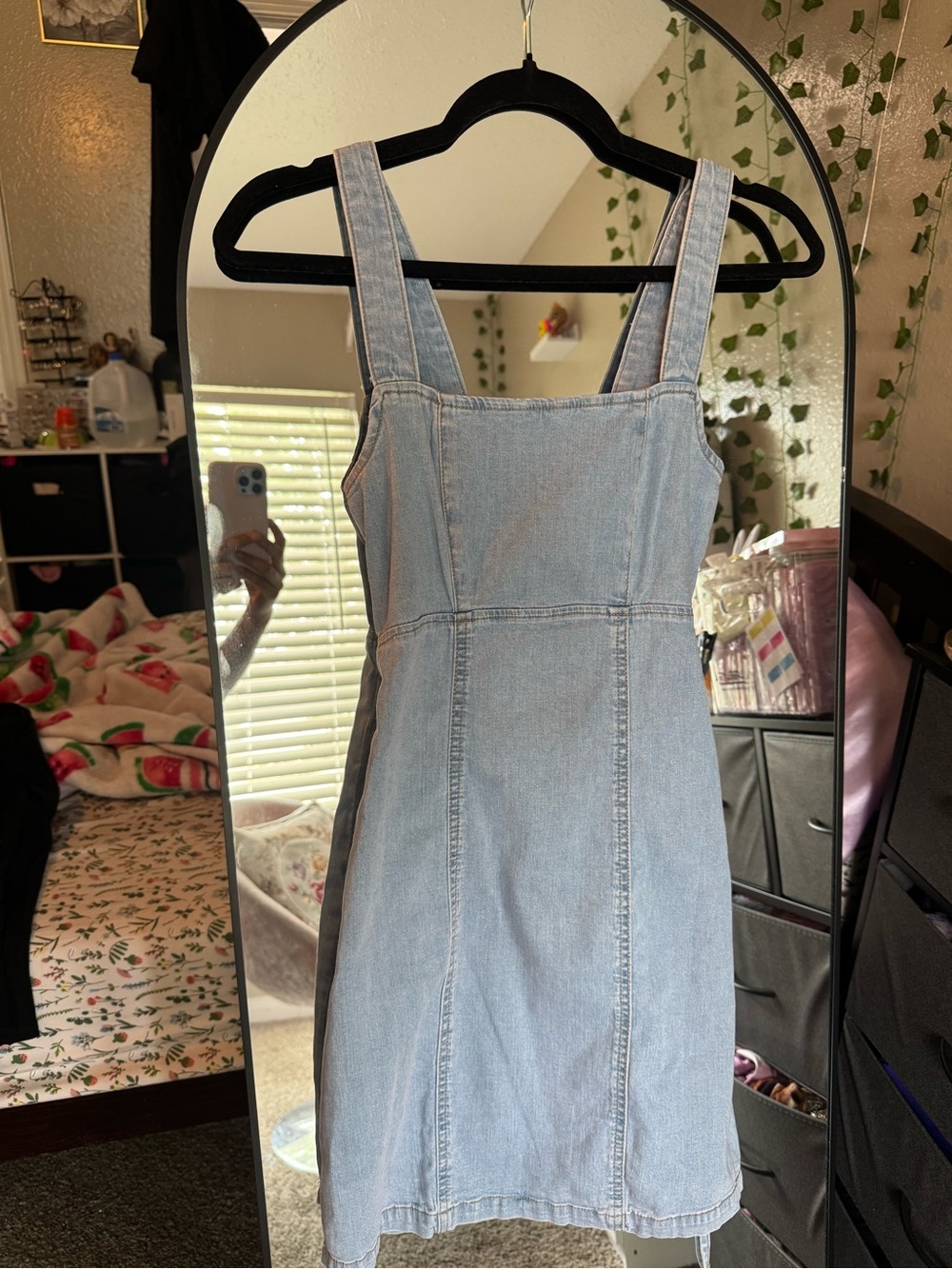 stradivarius Light Blue Denim Pinafore Dress